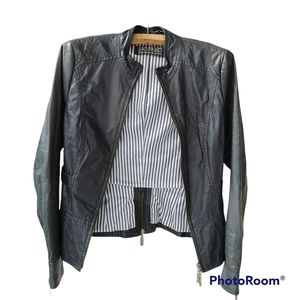 SAO PAULO Women Lambskin Biker Jacket Gun Metal Blue  size 2